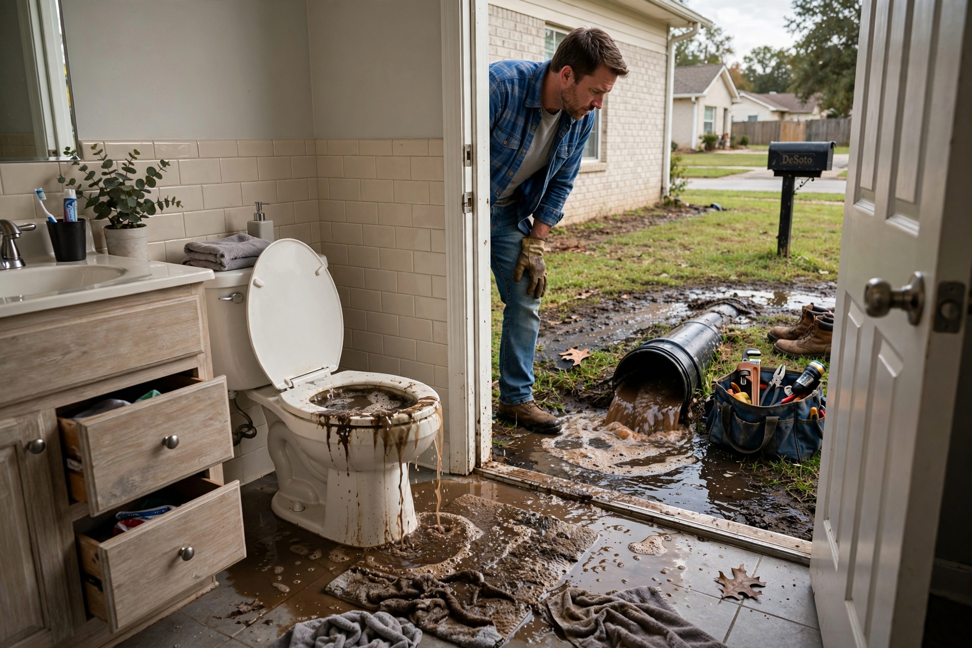 sewage cleanup in DeSoto Postal Annex